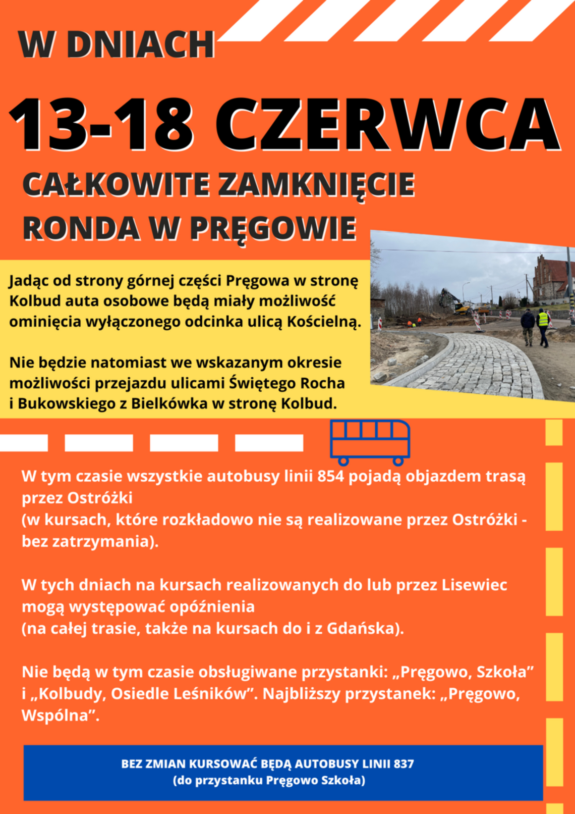 Od 13 do 18 czerwca całkowite zamknięcie ronda w Pręgowie